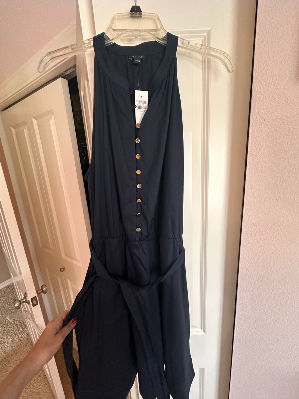 Navy Halter Button-Front FlareFit Dress with Waist Tie